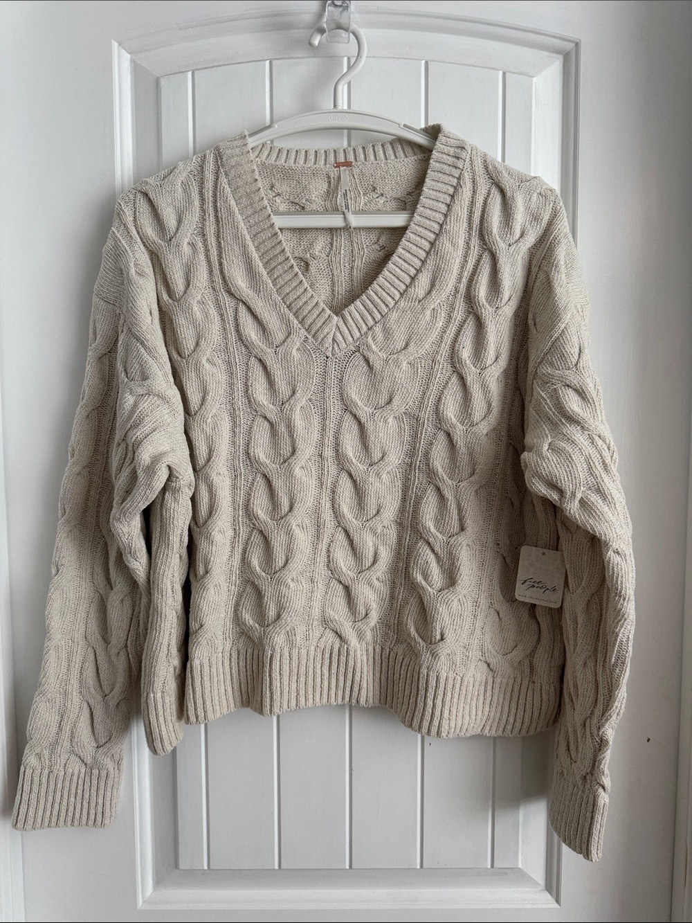 NWT Free People Washed Cable Sweater- Optic White Size Medium